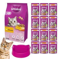 WHISKAS SUCHÉ JEDLO 3,8 KG + MOKRÉ VRECKÁ 12x85g KURA + MISKA ZDARMA