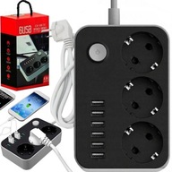 NAPÁJACÍ LIST 3 ZÁSUVKY 6x USB PREdlžovací kábel USB SPLITTER