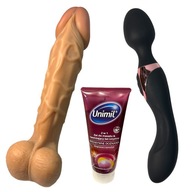 XXL dildo na prísavke + výkonný vibrátor 2v1 + gél - erotická súprava