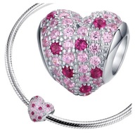 Náramky s príveskom Charms Bead HEART, strieborné