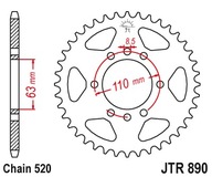 JT ZADNÉ OZNAČENIE 4675 45 KTM 125 DUKE 14-18, 390 DUKE/RC 13-18 (REŤAZ 520)