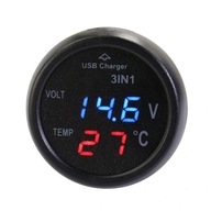 Motocyklový voltmeter 3v1, nabíjací teplomer UBS