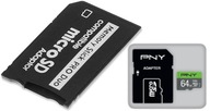 Pamäťová karta PNY 64GB microSDHC CL10 + SD adaptér MemoryStick PRO DUO PSP