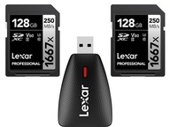 2x LEXAR SDXC karta 128GB 1667x 250MB + čítačka