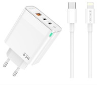 Rýchla nabíjačka 65W 2 x USB-C + USB3.0 + iPhone Lightning kábel