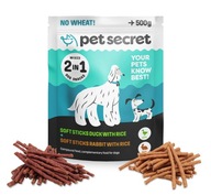 Pet Secret 2v1 psie maškrty tyčinky s kačicou, králikom a ryžou 2x250g