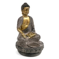 STOJAN NA SVIEČKU BUDHA 18cm ZLATOSIVÁ NA 1 SVIEČKU 20