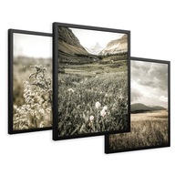 SET Zarámované obrazy boho plagáty lúka v horách triptych 43x99