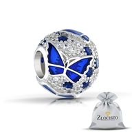 SILVER CHARMS KORÁĽKY GUĽA BLUE BUTTERFLY ZIRCONIA 925 BEADS