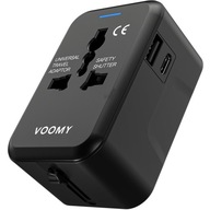 VOOMY anglický zástrčkový adaptér, 1x USB-C & 1x USB-A, čierny