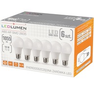 Sada 6x E27 A60 LED žiarovka 10W 1055lm=75W Úspora energie bez blikania