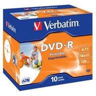 Disky Verbatim DVD-R na potlač šperkovníc, 10 ks