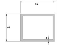 Hliníkový profil 50x40x3 10 cm dlhý až 60 cm