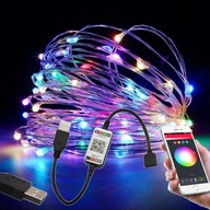 Osvetlenie na vianočný stromček Svetelná reťaz Dekorácia 5m RGB MULTICOLOR USB + SMART