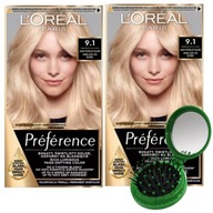 LOREAL Preference farba na vlasy 9.1 Svetlá popolavá blond 2 ks + ZADARMO