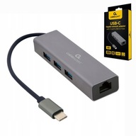 Gembird adaptér USB-C LAN Gigabit Hub USB 3.0 x3