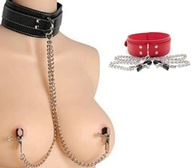 Svorky na bradavky BDSM Golier Sex Choker Fetish 2v1