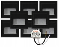 LED schodiskové svietidlá matná čierna 8 ks + napájací adaptér