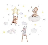 Nálepka na stenu BEAR RABBIT CLOUDS STARS L