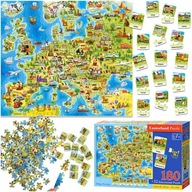 CASTORLAND VZDELÁVACIE PUZZLE MAPA EURÓPY S KVÍZOM 180 ks. + 32 kusov KVÍZ