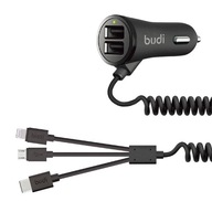 Budi LED nabíjačka do auta 2x USB + kábel 3v1