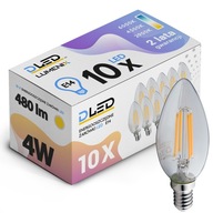 10x žiarovka E14 LED FILAMENT 4W TEPLÁ SVIEČKA