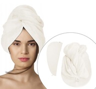 Krémový BUTTON Hair Towel Turban