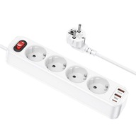 HOCO Aura NS1 Power Strip 4 zásuvky 2 x USB QC3.0 Typ C PD 20W PL 1,8m