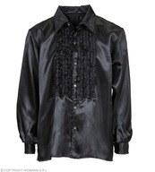 Disco Shirt Black Disco Outfit 70. 80. roky s volánom lesklé M/L