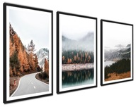 Posters Obrazy Triptych Autumn Road Mountains Forest 3XL