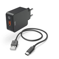 Sieťová nabíjačka HAMA 1xUSB QC3.0 + USB-C kábel čierny