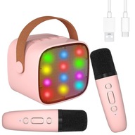 BEZDRÔTOVÝ BLUETOOTH KARAOKE REPRODUKTOR LED RUŽOVÁ SADA + 2 MIKROFÓNY