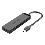 USB-C 3.0 hub pre 4 porty s napájaním 0,5m Black ABS