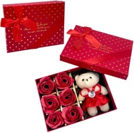 Mydlové ruže + medvedík v krabičke Darček Valentínsky darček Medvedík s kvietkami ruží