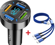 RÝCHLA NABÍJAČKA DO AUTO 4xUSB 7A (3xQC) VÝKONNÁ 66W + RÝCHLY KÁBEL 3V1