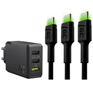 Sieťová nabíjačka Green Cell 3x USB-A 30W + 3x LED USB - USB-C kábel 2m