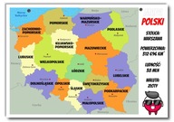 Veľká farebná tabuľová mapa Poľska Poľsko A3