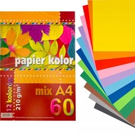 Kreska A4 farebný školský kancelársky papier, 60 listov papiera, 210g, 12 farieb