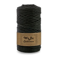 Splietaná makramé bavlnená šnúra, 3 mm, čierna