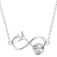 Náhrdelník Globe s nápisom Infinity s lietadlom lietadlo 925 SILVER