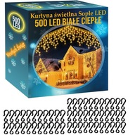 SOPLE 500 LED teplé biele LAMPY 23m GARLAND Záves + 50 ks háčikov