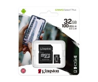 KINGSTON MEMORY CARD 32GB microSDXC CANVAS KL.10 UHS-I 100 MB/s + ADAPTÉR