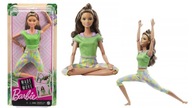 Bábika Barbie vyrobená na pohyb Gymnast Brunette GXF05 Zelený outfit