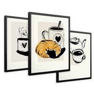 SET Zarámované obrazy plagáty káva grafické plagáty triptych 43x99