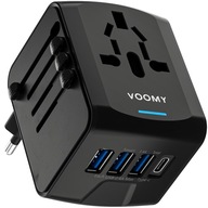 VOOMY World Plug – 170+ krajín, 20 W, 3 USB-A a 1 USB-C, čierna