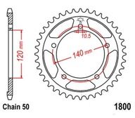 Oceľové zadné ozubené koleso JT R1800-42, 42Z, veľkosť 53