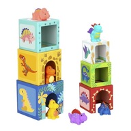 TOOKY TOY Drevené kocky vzdelávacie puzzle + 6 hracích figúrok 12 ks