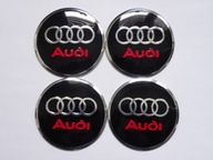 4x hliníkové nálepky na krytky AUDI 56 mm, čierna a červená