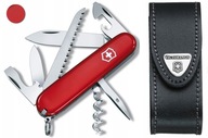 Victorinox 1.3613, vreckový nôž Camper + kožené puzdro 4.0520.3, 91 mm červený