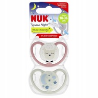 Nuk SILIKÓNOVÝ ukľudňujúci cumlík 18-36m Space Night GLOWING 2ks + puzdro